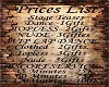 Price List for Club