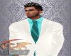 white suit teal shirt