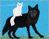 wolf with a cat on back