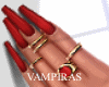 Red Nails with Rings