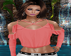 S/~Coral Hot Frilly Top