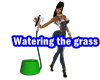 watering grass girl