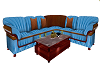 blue leather oak sofa