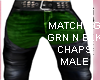 MALE GRN N LEATHER CHAPS