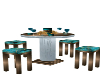 TEAL N GOLD TABLE/CHAIRS