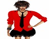 red shirt black skirt