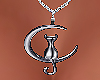 Silver Cat +Moon Pendant