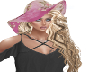 Blond with pink hat