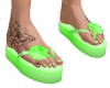 Green Flip Flops +Tattoo