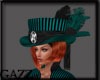 top hat /teal/feathers