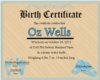 Oz Well B. Certificate
