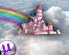 Pink castle in clouds