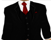 Red tie and black suit 