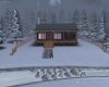 small snowy cabin 