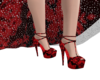 red and black patch shoe