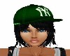 GREEN CAP/BLACK HAIR