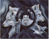 3 wolves framed in black
