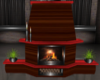 red and wood fireplace