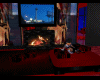 RED&BLK COUCH+FIRE PLACE