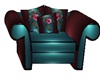 teal red pink rose chair