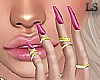 Pink Nails+Gold Rings