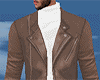 brown jacket white top