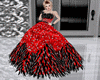 red gown- black feathers