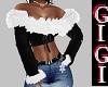 GM Fur trim Crop Blk/W