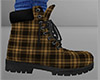 Brown Work Boots Plaid M