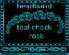 teal check rose headband