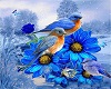 Blue Birds On Flowers
