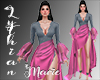 LM Ruffle Gown Gray&Pink