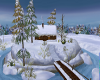 snow log cabin