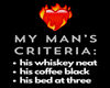 My Man's Criteria
