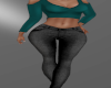 teal top with jeans